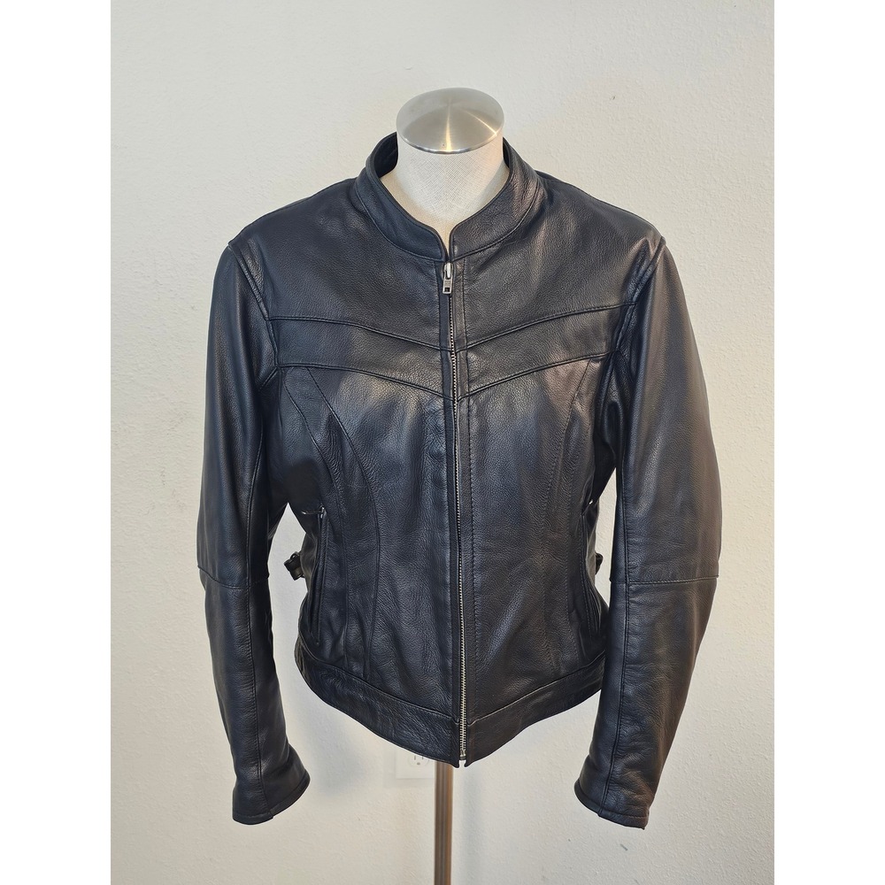 Street & Steel Womens Black Leather Motorcycle Jacket Size L Skull Lining
